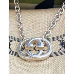 Gucci Interlocking GG Logo Necklace – 16” Sterling Silver